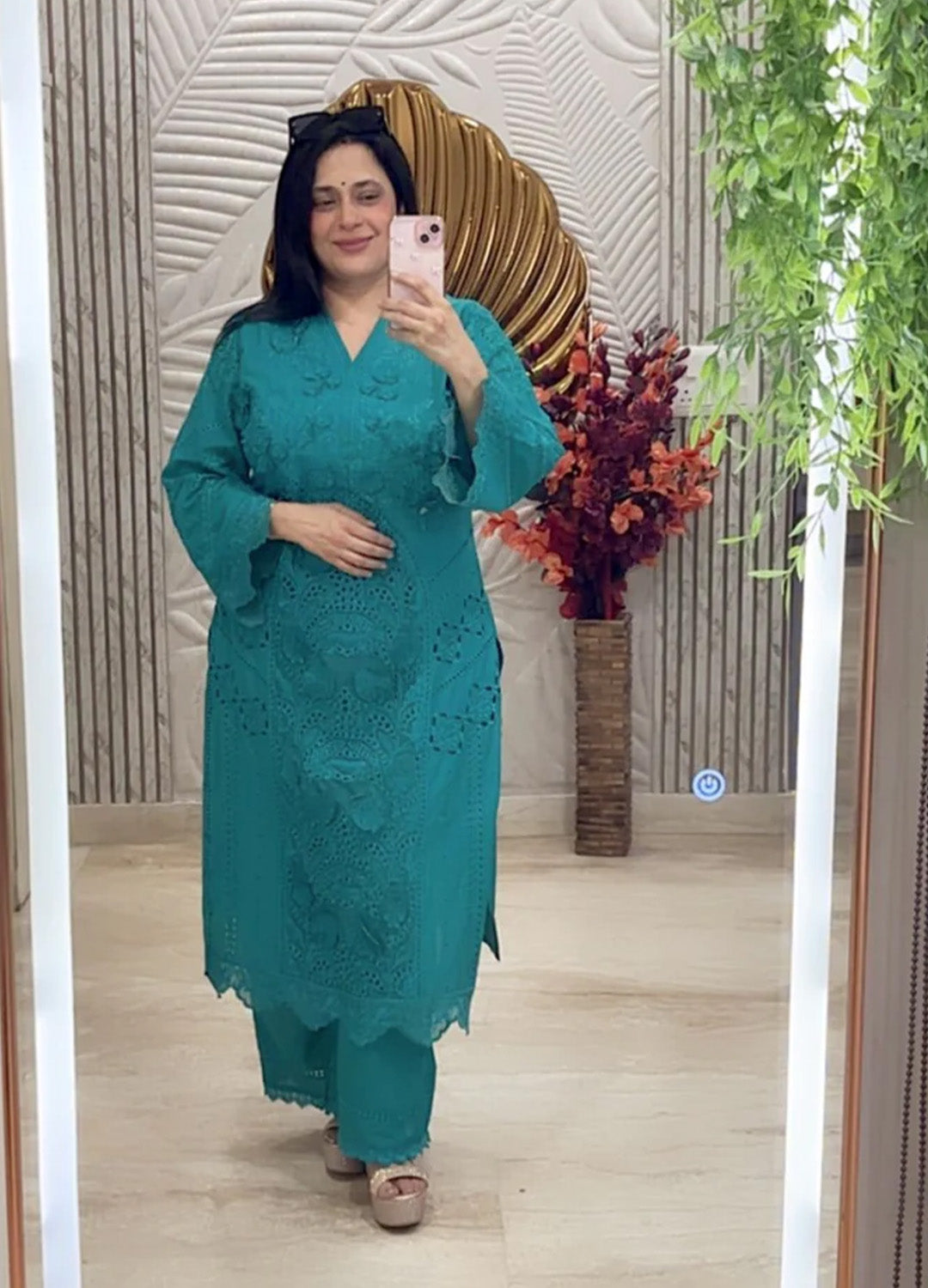 Turquoise opaque 3pcs cotton suit