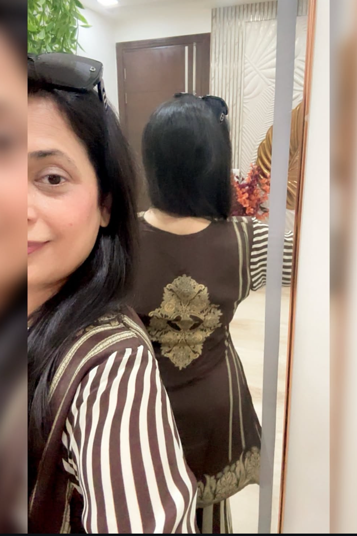 Strips in brown chocolate colour Crepe 3pcs suit