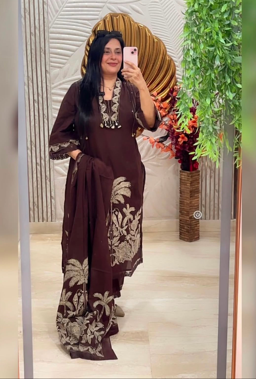 Coco cotton suit Beige n chocolate colour suit 3pcs